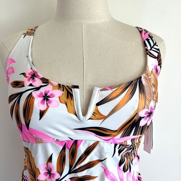 Salt + Cove Tropic Time V-Wire Tankini Top Tropical Print Size S - Picture 3 of 11